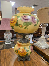 Load image into Gallery viewer, Electric GWTW Parlor Lamp, Painted Floral Scene (~24x14x14)