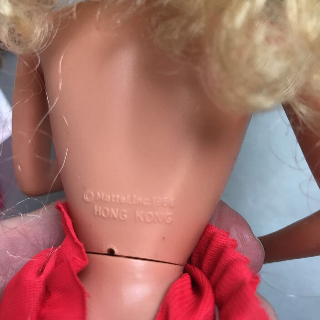 strapless open back dress Vintage Blonde Hair Barbie 1966 with Red Dress – Main Street Estate Sales