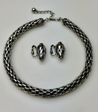Load image into Gallery viewer, Vintage MCM Napier Signed Woven Silvertone Wheat Chain 17" Necklace & 1" Clip Earrings Set