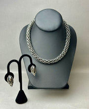 Load image into Gallery viewer, Vintage MCM Napier Signed Woven Silvertone Wheat Chain 17" Necklace & 1" Clip Earrings Set