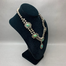 Load image into Gallery viewer, Vintage Native American Sterling Green Turquoise Drop Necklace As-Is (17" with 2.5" Drop)