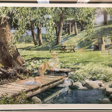 Load image into Gallery viewer, Charles Peterson Signed & Framed Print, "Picnic", Countryside Sunlit Park w/ Figures From the Past (~26x42)