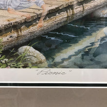 Load image into Gallery viewer, Charles Peterson Signed & Framed Print, "Picnic", Countryside Sunlit Park w/ Figures From the Past (~26x42)