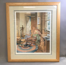Load image into Gallery viewer, Charles Peterson Signed & Framed Print, "Bedtime Story", Rocking Chair in House w/ Figures From the Past Reading (37x31.5)