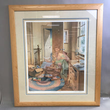 Load image into Gallery viewer, Charles Peterson Signed & Framed Print, "Bedtime Story", Rocking Chair in House w/ Figures From the Past Reading (37x31.5)