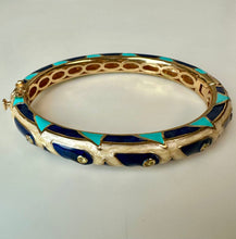 Load image into Gallery viewer, Lauren G Adams Navy Blue & Pearl Enamel CZ 18K Gold Plated Tear Drop Bangle Bracelet (7" Circumference)