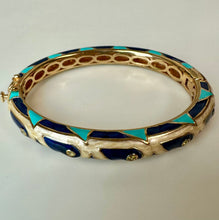Load image into Gallery viewer, Lauren G Adams Navy Blue & Pearl Enamel CZ 18K Gold Plated Tear Drop Bangle Bracelet (7" Circumference)