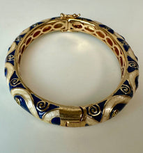 Load image into Gallery viewer, Lauren G Adams Navy Blue & Pearl Enamel CZ 18K Gold Plated Tear Drop Bangle Bracelet (7" Circumference)