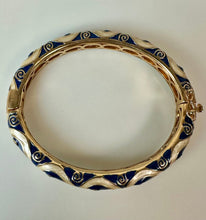 Load image into Gallery viewer, Lauren G Adams Navy Blue & Pearl Enamel CZ 18K Gold Plated Tear Drop Bangle Bracelet (7" Circumference)