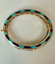 Load image into Gallery viewer, Lauren G Adams Navy Blue & Pearl Enamel CZ 18K Gold Plated Tear Drop Bangle Bracelet (7" Circumference)