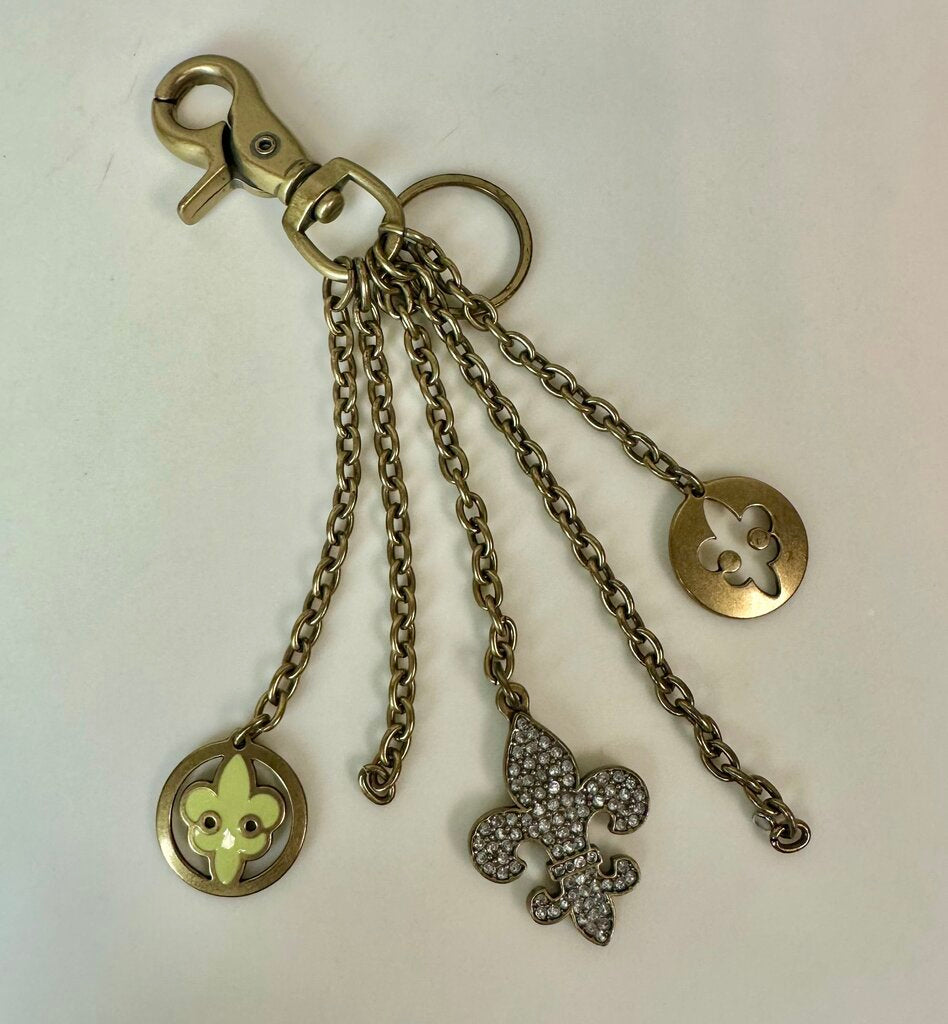 Kathy Van Zeeland Bronze Fleur de Lis Charms Chain Keychain Bag Clip (