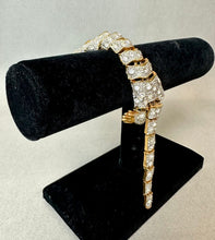 Load image into Gallery viewer, Vintage Art Deco Style Goldtone Rhinestone Green Eyed Articulated Leopard Shoulder Brooch Pin (7.5")