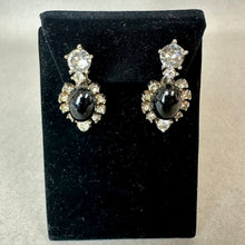 Load image into Gallery viewer, Vintage Bogoff Faux Onyx Clear Rhinestone Silvertone Collar Necklace & Clip Earrings Set Signed (16", 1.25")