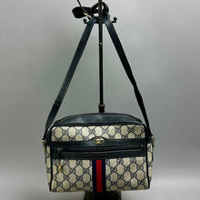 Load image into Gallery viewer, Vintage Gucci Ophidia 1980s Navy Monogram Canvas Crossbody Bag Purse (7x9x3")