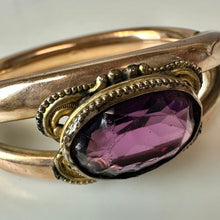 Load image into Gallery viewer, Antique JOE Co.Gold Filled Amethyst Glass Stone Hinged Bangle Bracelet (7" Circumference)