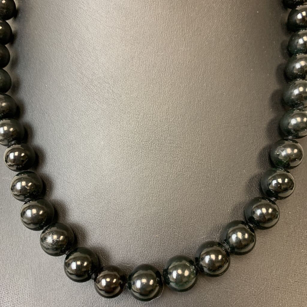 8x12mm Peanut Pearl Necklace Black Real Pearls in Silver 17 Inches Black