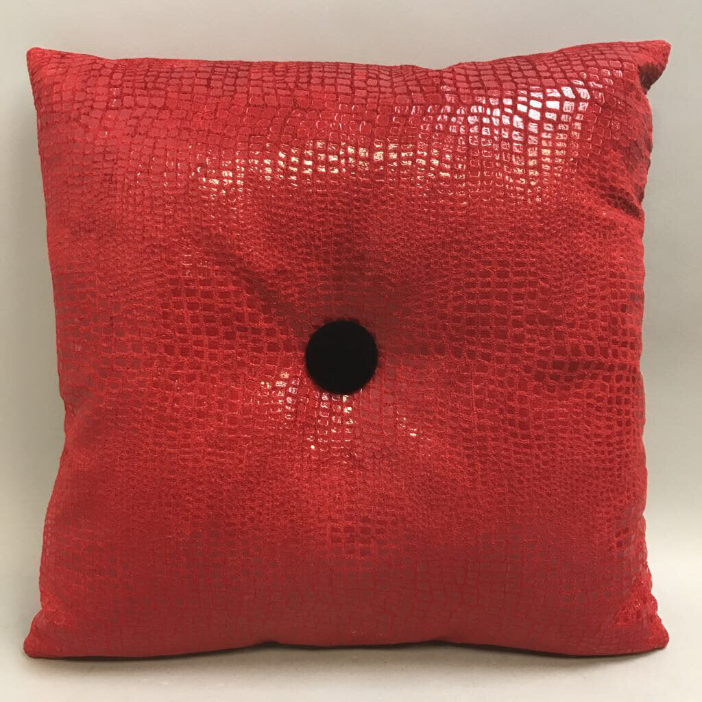 Red Square Pillow, Black Center Dot (~15x15) (2 Available)