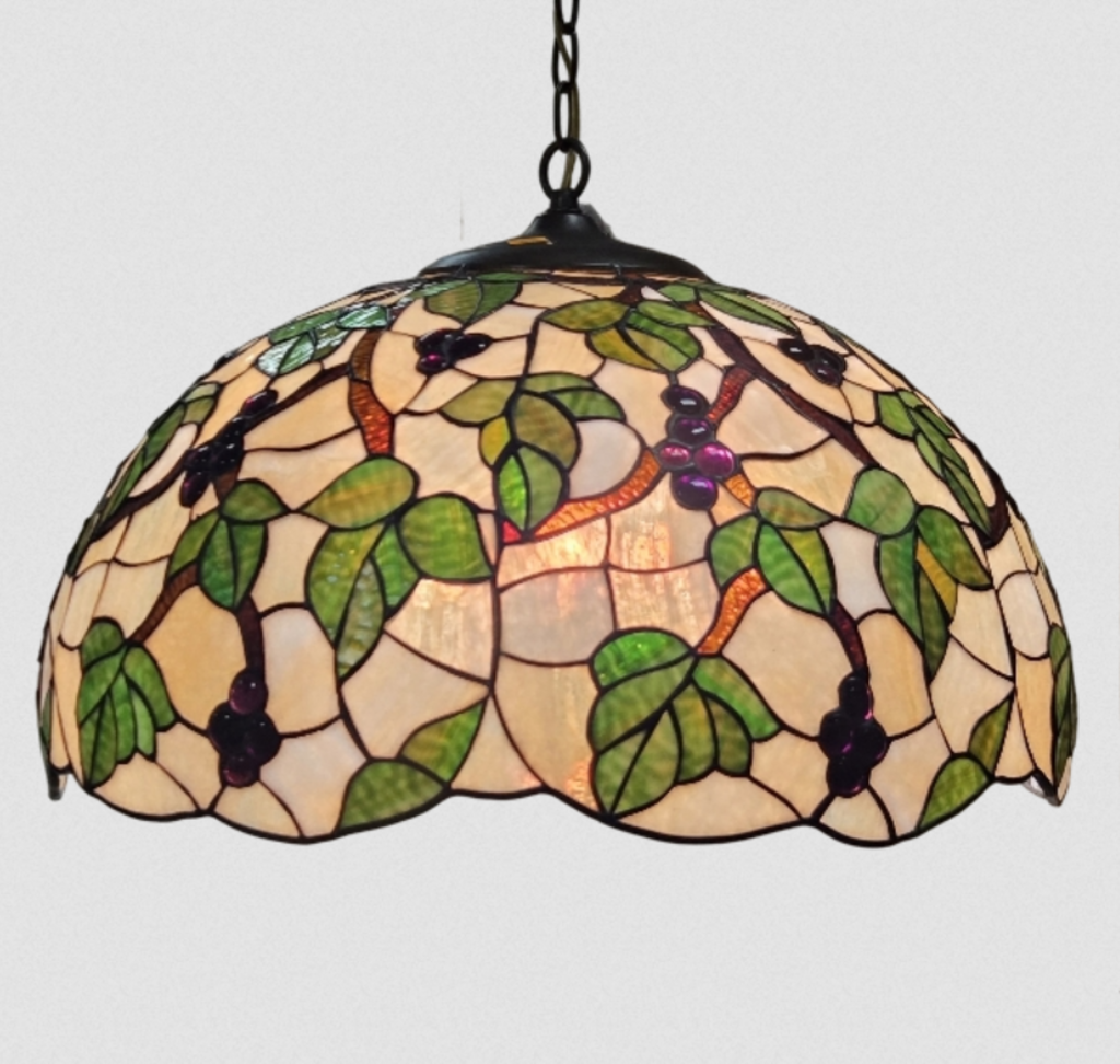 Tiffany-Style Grapevine Slag Glass Hanging Light (~13x21x21)