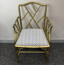 Load image into Gallery viewer, Golden Armchair w/ Blue &amp; White Seat (37x24x20) (2 Available)
