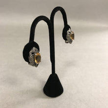 Load image into Gallery viewer, Sterling Marcasite Yellow Faceted Stone Clip Earrings
