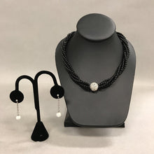 Load image into Gallery viewer, Onyx Twist Beaded Necklace w/ Rhinestone Slide Pendant &amp; Earrings Set

