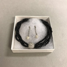 Load image into Gallery viewer, Onyx Twist Beaded Necklace w/ Rhinestone Slide Pendant &amp; Earrings Set
