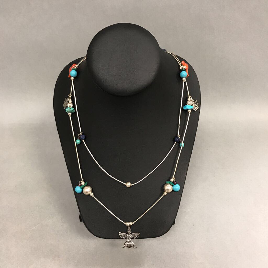 Carolyn Pollack Sterling Multi-Stone Satellite Charm Necklace
