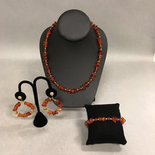 Load image into Gallery viewer, Goldtone Amber Chip Bead Necklace, Bracelet, Clip Earrings Set
