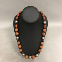 Load image into Gallery viewer, Silvertone Carved Wood &amp; Resin Bead Necklace

