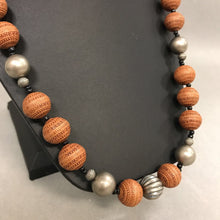 Load image into Gallery viewer, Silvertone Carved Wood &amp; Resin Bead Necklace
