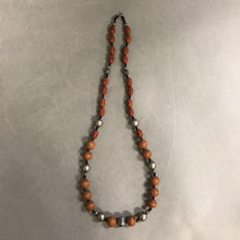 Load image into Gallery viewer, Silvertone Carved Wood &amp; Resin Bead Necklace
