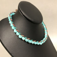 Load image into Gallery viewer, Aqua Glass Bead Leather Choker
