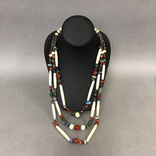 Load image into Gallery viewer, Bone Multi-Stone Silver Triple Strand Necklace
