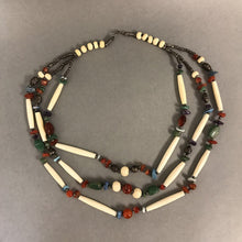 Load image into Gallery viewer, Bone Multi-Stone Silver Triple Strand Necklace
