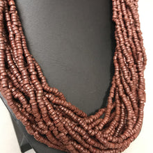 Load image into Gallery viewer, Layered Brown Resin Bead Leather Tie Necklace
