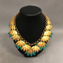 Load image into Gallery viewer, Vintage Goldtone Turquoise Patina Leaf Statement Necklace &amp; Bracelet Set
