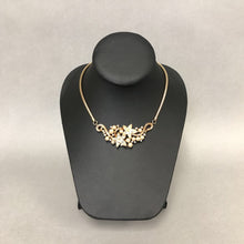 Load image into Gallery viewer, Vintage Goldtone Rhinestone Faux Pearl Floral Necklace
