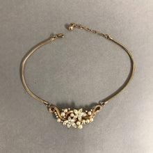 Load image into Gallery viewer, Vintage Goldtone Rhinestone Faux Pearl Floral Necklace
