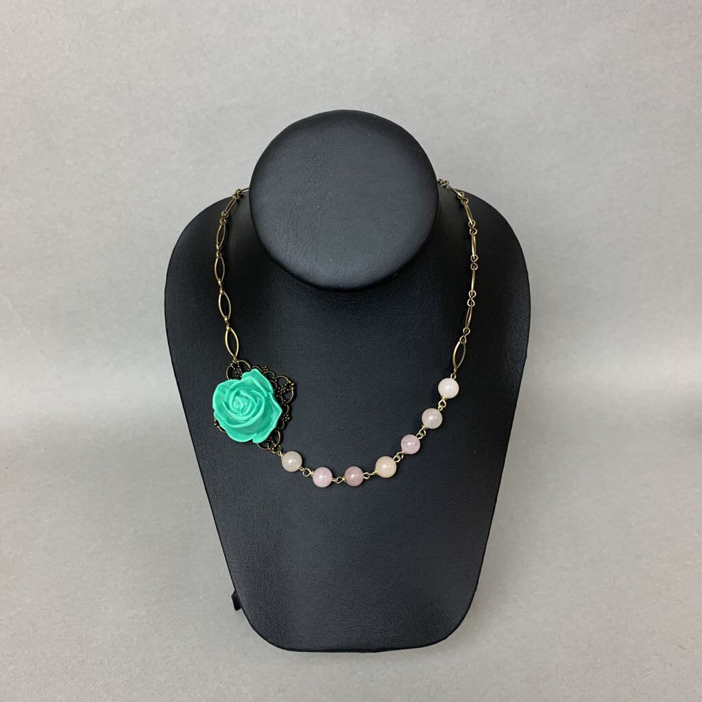 Mooncalf Handmade Resin Rose Quartz Beaded Asymmetrical Necklace
