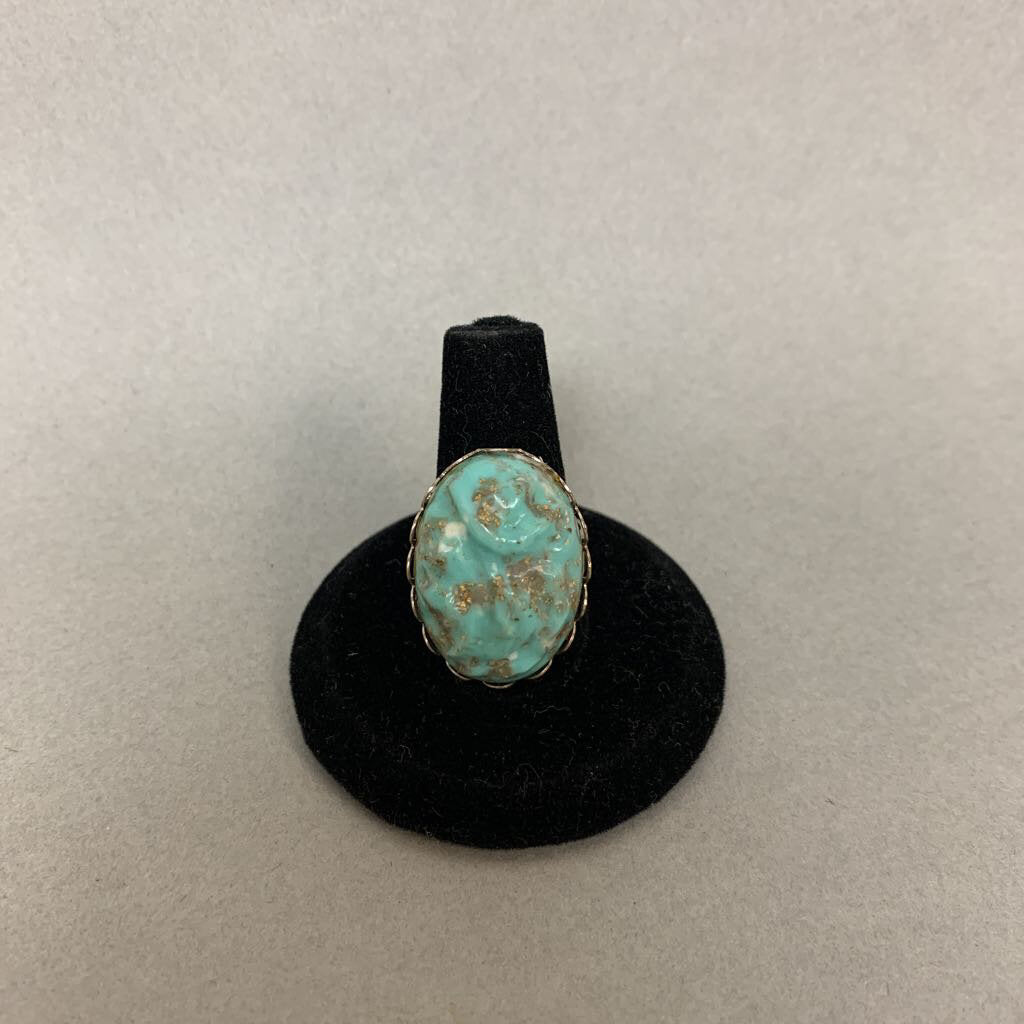 Mooncalf Handmade Recycled Vintage Turquoise Resin Adjustable Ring