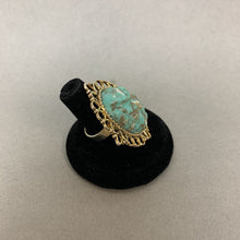 Load image into Gallery viewer, Mooncalf Handmade Recycled Vintage Turquoise Resin Ornate Setting Adjustable Ring
