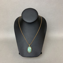 Load image into Gallery viewer, Mooncalf Handmade Recycled Vintage Turquoise Resin Cabochon Pendant on Vintage Chain
