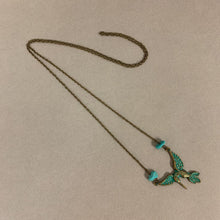 Load image into Gallery viewer, Mooncalf Handmade Brass Hummingbird Necklace w/ Turquoise Accents
