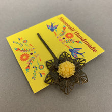 Load image into Gallery viewer, Mooncalf Handmade Brass Filigree Resin Flower Hair Pin
