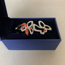 Load image into Gallery viewer, Swarovski Crystal Enamel Rhodium Plated Abstract Floral Hinged Cuff Bracelet
