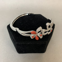 Load image into Gallery viewer, Swarovski Crystal Enamel Rhodium Plated Abstract Floral Hinged Cuff Bracelet
