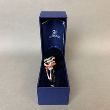 Load image into Gallery viewer, Swarovski Crystal Enamel Rhodium Plated Abstract Floral Hinged Cuff Bracelet
