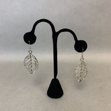 Load image into Gallery viewer, Mooncalf Handmade Silvertone Leaf Filigree Earrings
