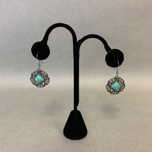 Load image into Gallery viewer, Mooncalf Handmade Silvertone Faux Turquoise Medallion Earrings
