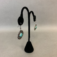 Load image into Gallery viewer, Mooncalf Handmade Silvertone Faux Turquoise Medallion Earrings
